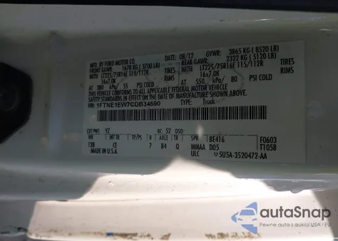 2012 Ford E-150 Commercial from USA, damaged, VIN 1FTNE1EW7CDB34690